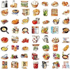 56PCS Kitchen Food Cooking PET Stickers Vintage Bakery Journal Scrapbook Decor