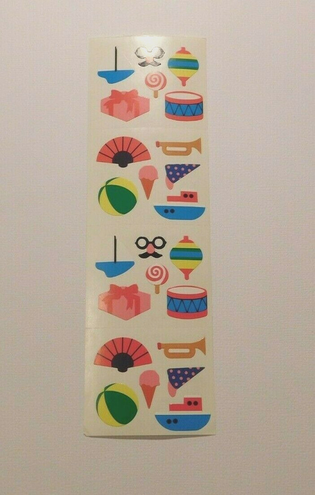 Mrs Grossman’s Stickers Lot of 1 Strip ~Toys Fan Ball Drum Ship~ 1983 RARE HTF