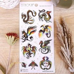 Remarkable Rainbow Creatures Stickers – Fantasy Sticker Sheet – Scrapbooking