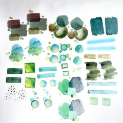 Green Watercolor Swatch Bubble Stickers Junk Journals Collage Scrapbook