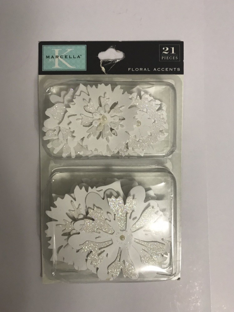 K&Company MARCELLA DIE CUTS WEDDING FLORAL ACCENTS FLOWERS 21 PCS WHITE GLITTER