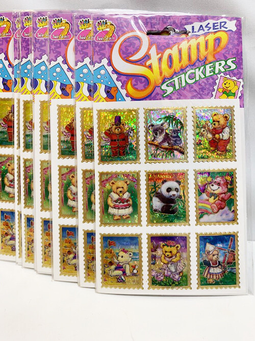 New Vintage Gold Laser Metallic Dressed Bears Stamp Stickers Sealed 12 Packages