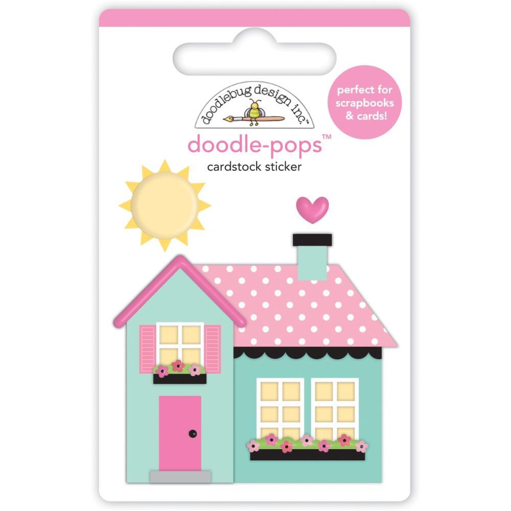 Doodlebug Stickers Doodle-Pop 3D My Happy Place Cute Blue Pink House Dots Sun