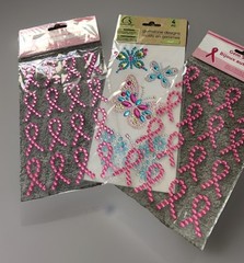 Breast Cancer Awareness Ribbon & Butterflies Stickers Bling Gemstone Design LOT