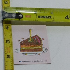 VTG 1983 SCHOLASTIC SCRATCH SNIFF STICKER CHOCOLATE BIRTHDAY CAKE CANDLE FROSTIN