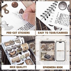 Pre-Cut Vintage Sticker for Journaling, 595PCS – 50 Sheets Washi Brown Scrapb…