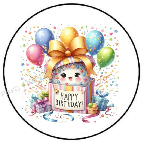 ADORABLE BIRTHDAY GIFT BOX BALLOONS ENVELOPE SEALS LABELS STICKERS PARTY FAVORS