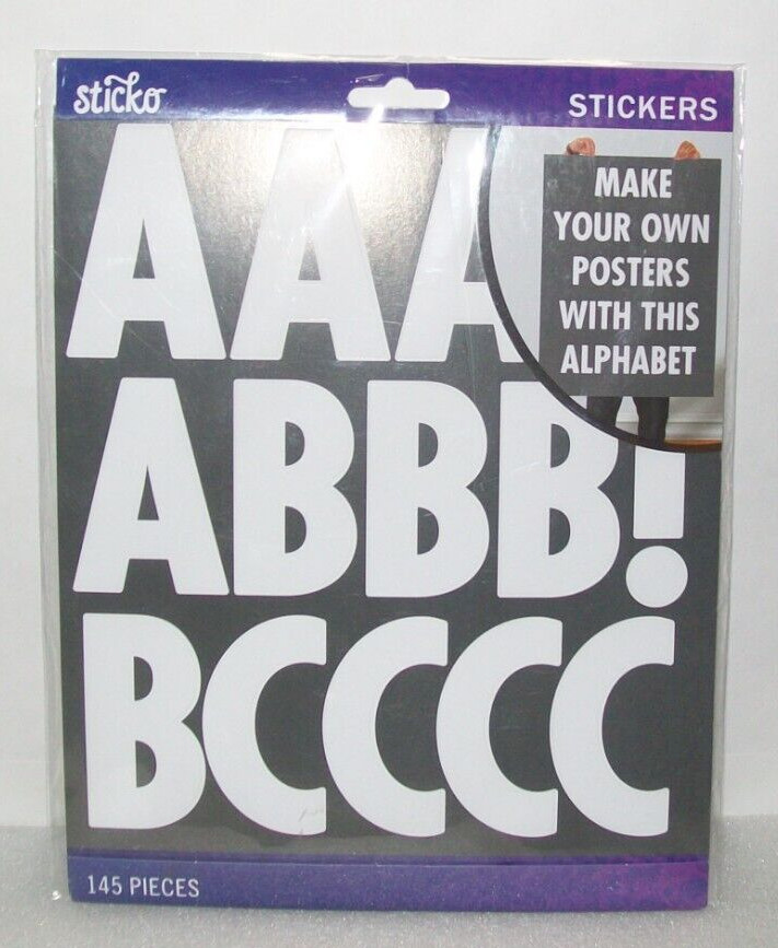 Sticko Stickers 145 Pieces White Poster Alphabet and Numbers with Symbols