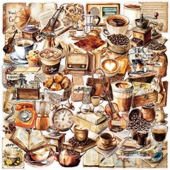 Retro Coffee Stickers 50pcs Aesthetic Scrapbook Journal Waterproof PET Set
