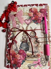 valentines junk journal scrapbook tassel pen clip 62 pages rabbit couple 1 sig