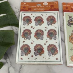 Hallmark Vintage 90s Thanksgiving Stickers New Lot of 2 Turkey Squirrels Raccoon