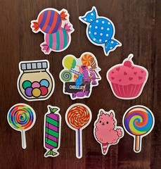STICKERS x 10 Candy Gumball Chocolate Pink Cupcake Lollipop CAN4