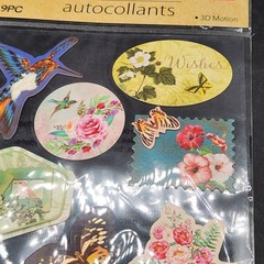Crafter’s Square Flower Bird Themed 3-D Motion Stickers 9 Pieces New