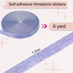 Self Adhesive Rhinestone Strips 6 Yards 0.45 Inch for Craft,Bright Blue AB