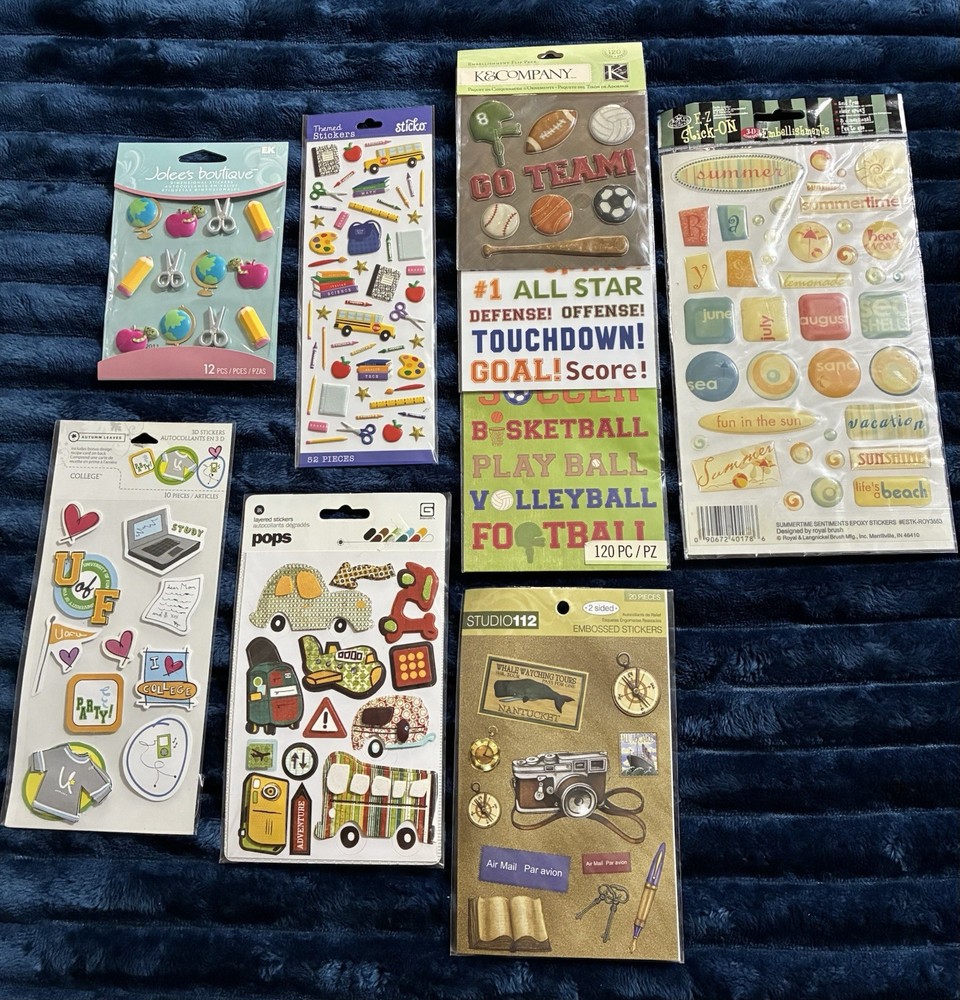 Scrapbooking Stickers, School, Sports, Travel, Summer Lot of 7 K & Company, More