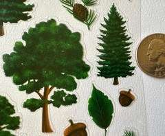 GREEN FOREST Mylar Stickers (19pc)Christmas Tree…Pine…Chestnut…Leaf…Card Making…