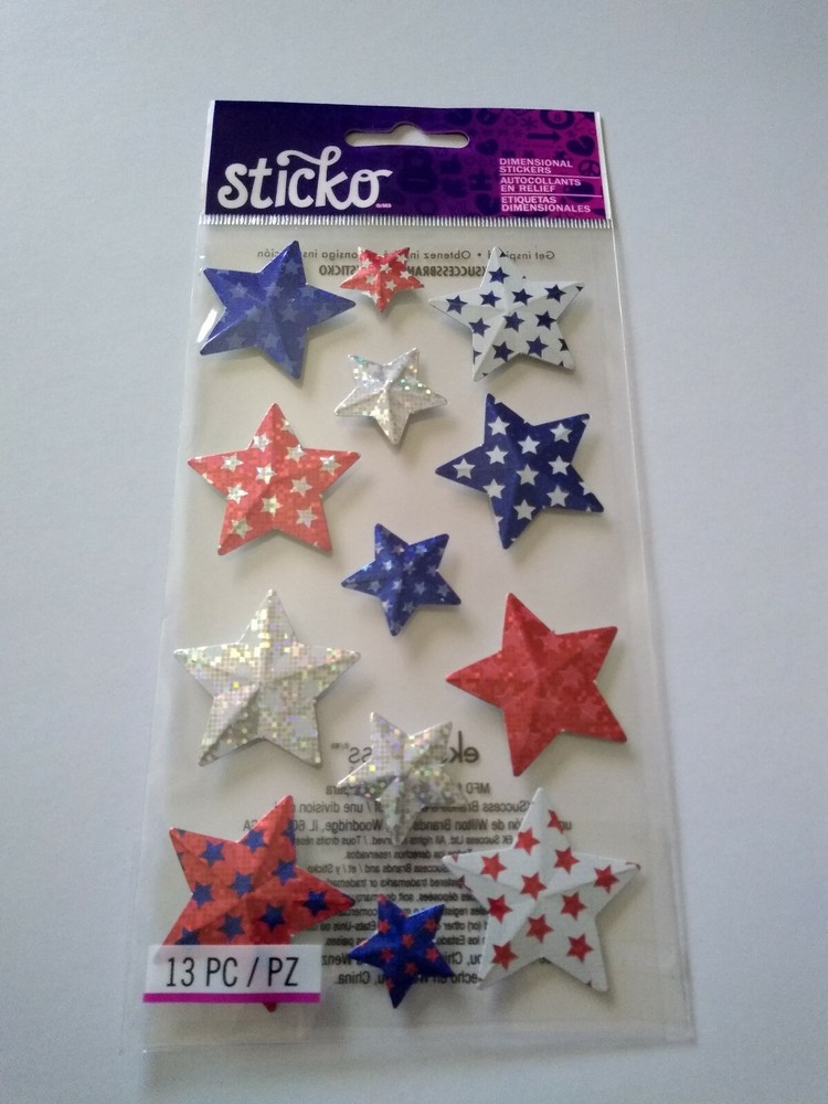 Scrapbooking Stickers Sticko Patriotic Stars Red White Blue Dimensional Faceted