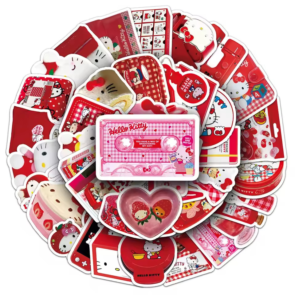 50pc HELLO KITTY RED Stickers, Great for-Phone, Car, Water Bottle, Laptop, Bike