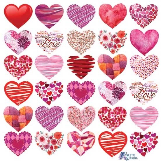 Violette Red Pink Hearts Stickers Craft Planner Supply Scrapbook Valentine’s Day
