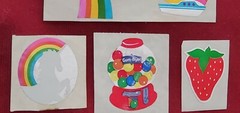 RARE Vintage Mylar Foil Rainbow, Unicorn, Paint Brush,Strawberry Stickers