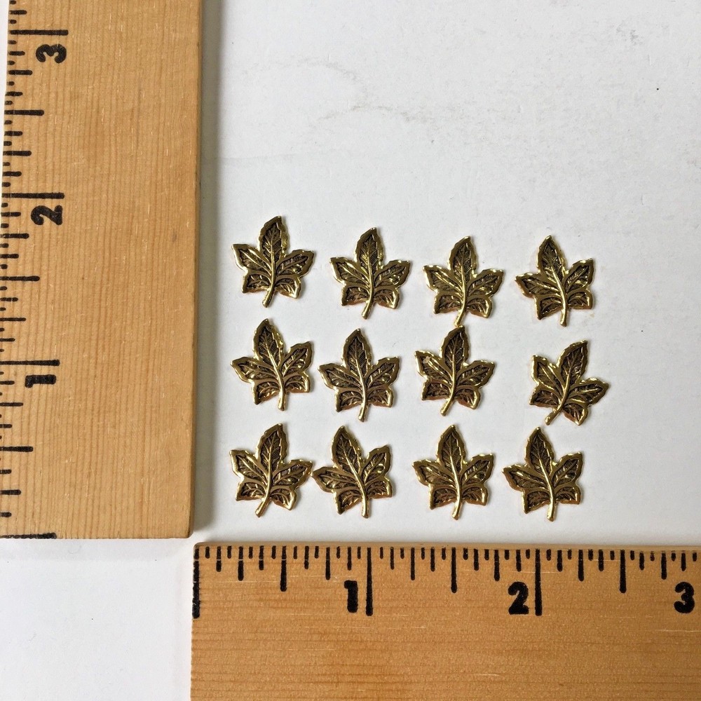 12 Tiny Brass Leaf Charms – NEW