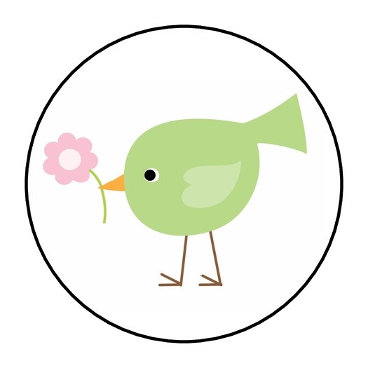 30 Cute Bird Envelope Seals Labels Stickers 1.5″ Round flower spring