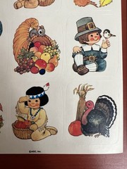 VTG AGC Stickers Thanksgiving Lot of 2 Sheets Critters Turkey Pilgrims Pumpkins