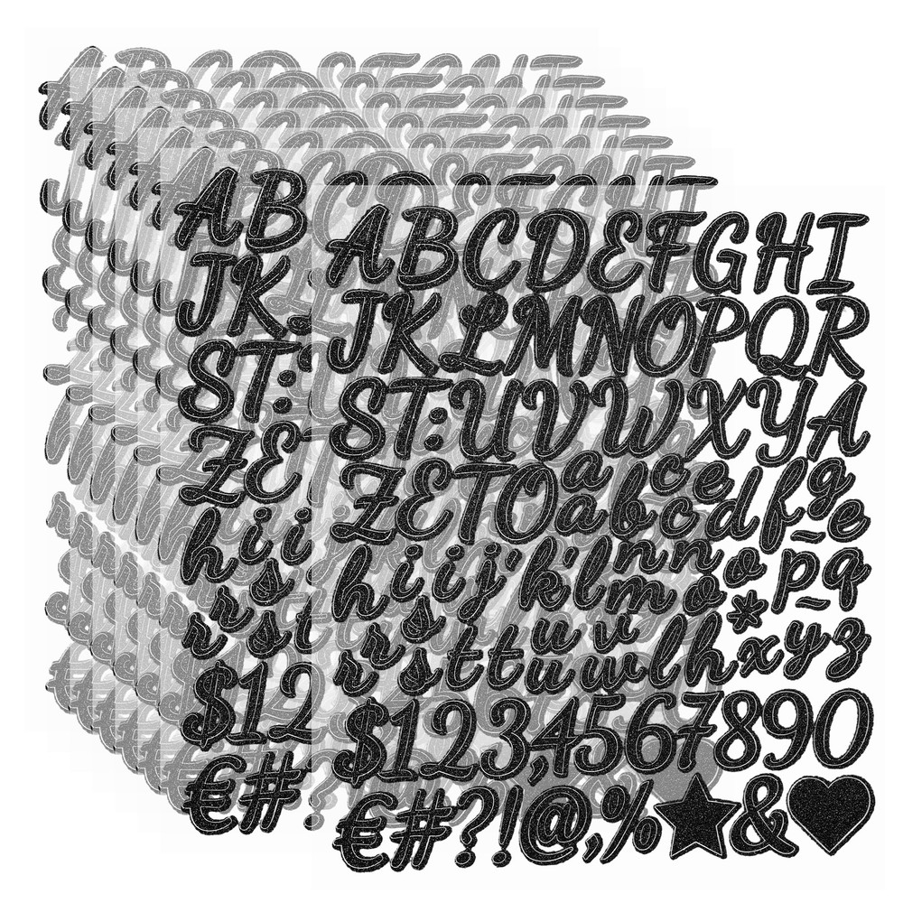 768Pcs 1″ Glitter Letter Stickers, 8Sheets Number Stickers, Black