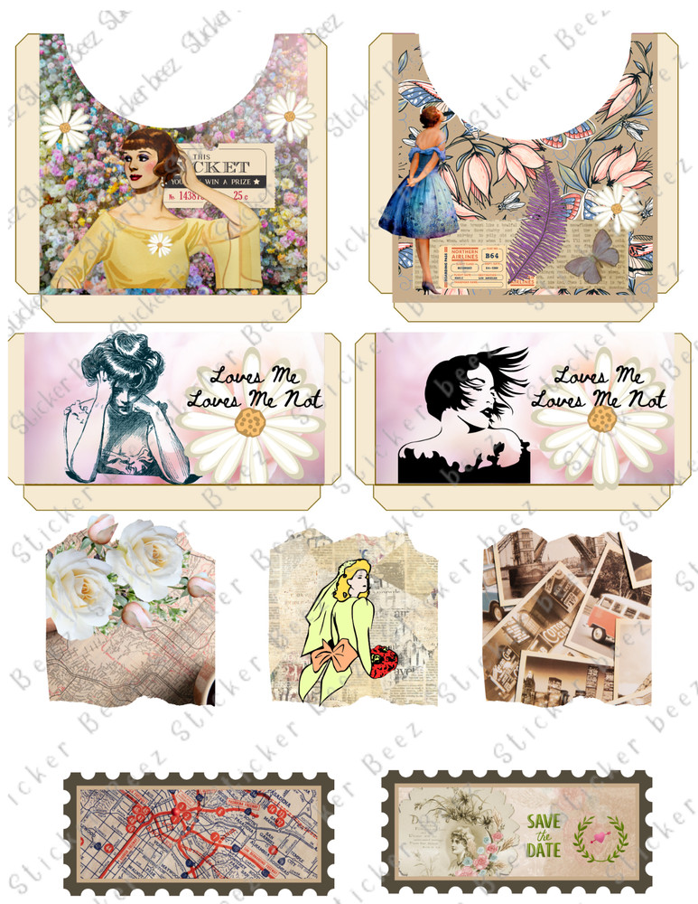 Shabby Floral Pg 4 Collage Sheet Supplies Scrapbook Junk Journal Card Toppers
