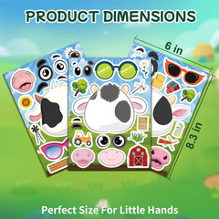 Cow Stickers 24 Pcs Make-A-Face Mix and Match Sticker Sheets for Kids Cute Cow P