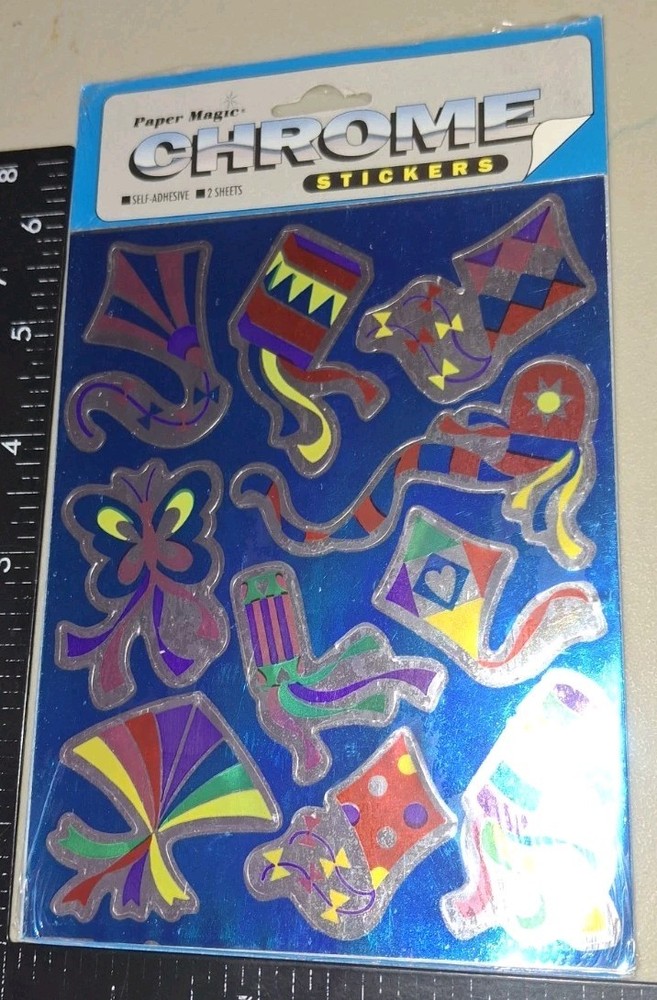 Vintage Stickers Chrome Kites Paper Magic 2 Sht 1 Pkg