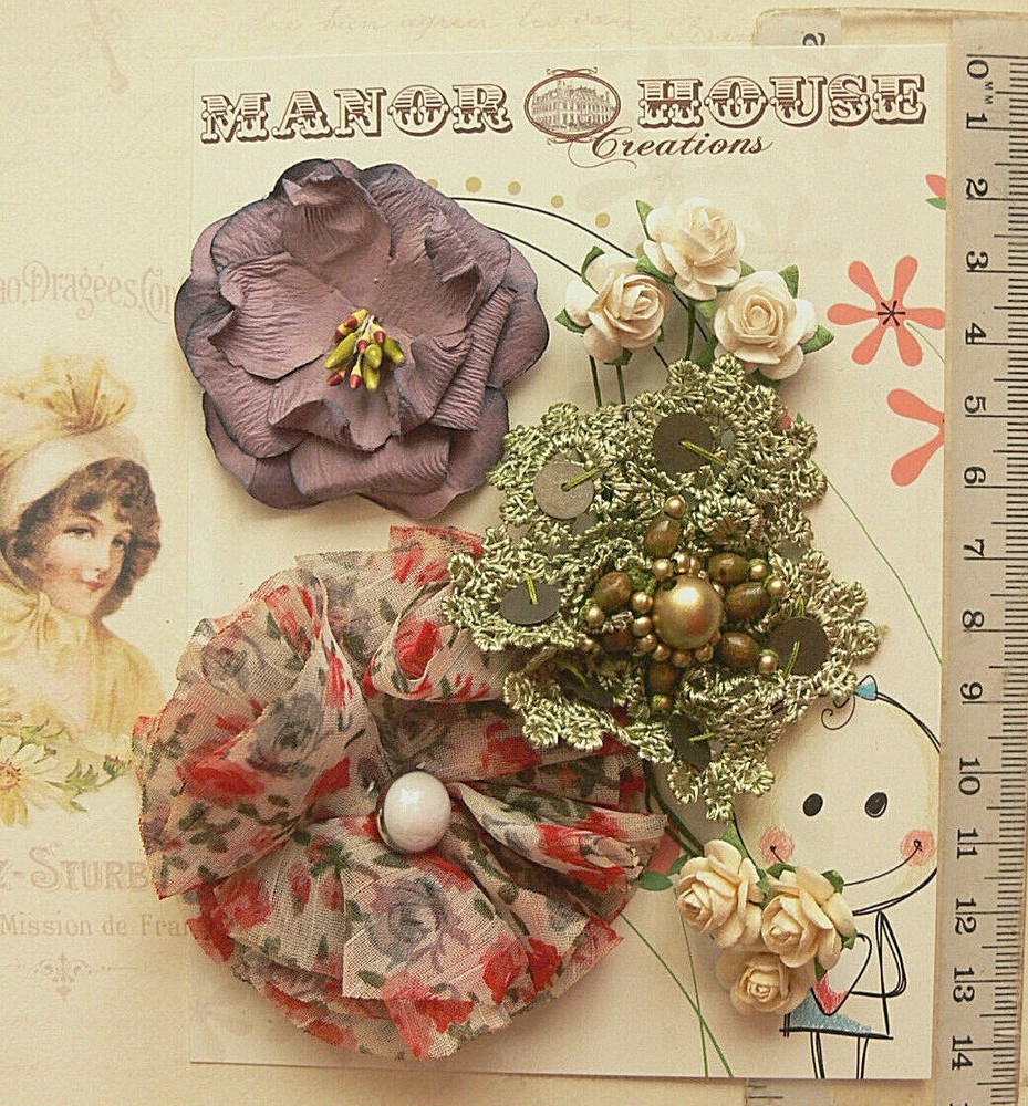 RED GREEN PLUM & CREAM 9 Flowers & Roses 7 Styles PAPER & SILK 15-70mm VA5