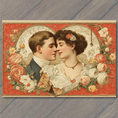 STICKER Romantic Victorian Couple Roses Heart Frame Valentine Love Kiss