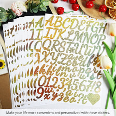 12 Sheets 1.5 Inch Glitter Letter Number Stickers, Self-Adhesive Vinyl Sparkle A