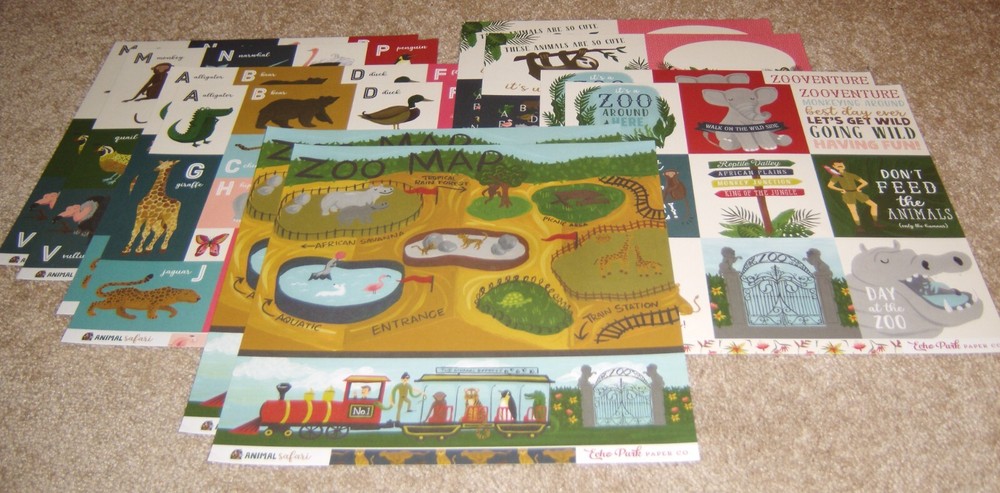 Echo Park 12×12 Double Sided Scrapbook Paper Lot of Ten ~ Zoo/Animal Safari