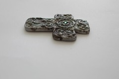 Cross – Handmade Ceramic Cross with Green Rhinestone in the Middle #1