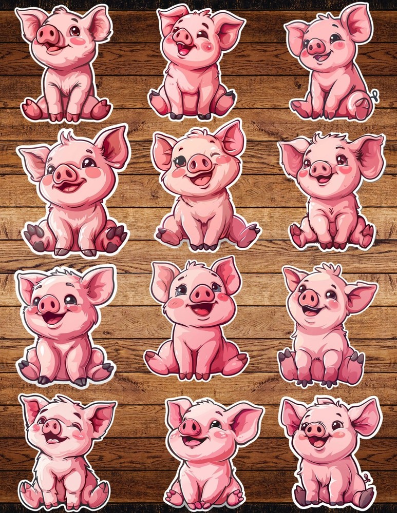 Happy Cartoon Pig Die Cut Vinyl Stickers Set Scrapbooking Laptop Waterbottle