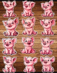 Happy Cartoon Pig Die Cut Vinyl Stickers Set Scrapbooking Laptop Waterbottle