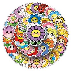 50/100PCS Smiling Flower Stickers Colorful Sunflower Cute Waterproof Decorative