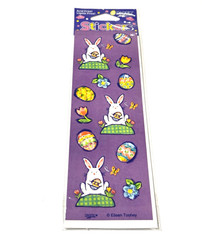 Paper Art Stickers Easter Rabbit Flowers Eggs Greeting Card Eileen Toohey NEW