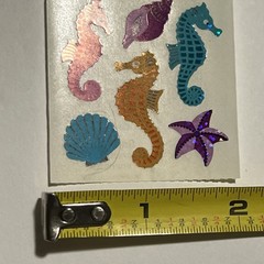 Sandylion 18 Vintage Prismatic Sparkle Seahorse & Seashell Stickers Pastels