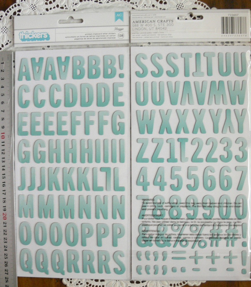 MAGGIE – SUN Vargtd MINT Chipboard 138 Alphabet & Numbers 30mmHigh&6-24mmWide L7