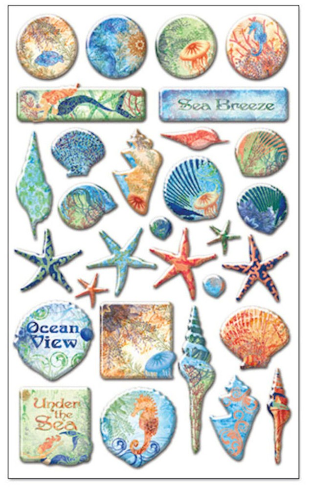 Christine Adolph OCEANA 3-D Epoxy Sticker Sheet (30) Pcs scrapbooking
