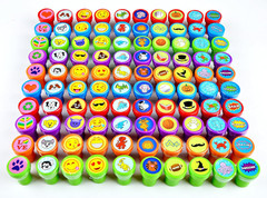 36 Make-a-Face Sticker Sheets + 100 Kids Self-Ink Stamps Easter Favors