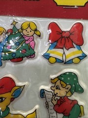 Vintage Puffy Stickers Russ Christmas Stick Ons Taiwan 1980s Santa Reindeer NOS