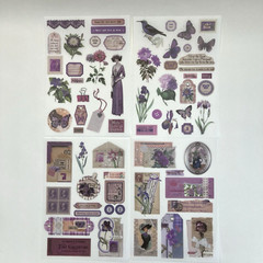 Vintage Style Garden Purple Washi Paper Stickers 4 Sheets Junk Journal Collage