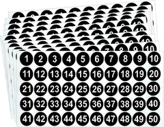 Number Stickers, Consecutive Number Stickers 1-50, 10 Sheets round Numbers Label