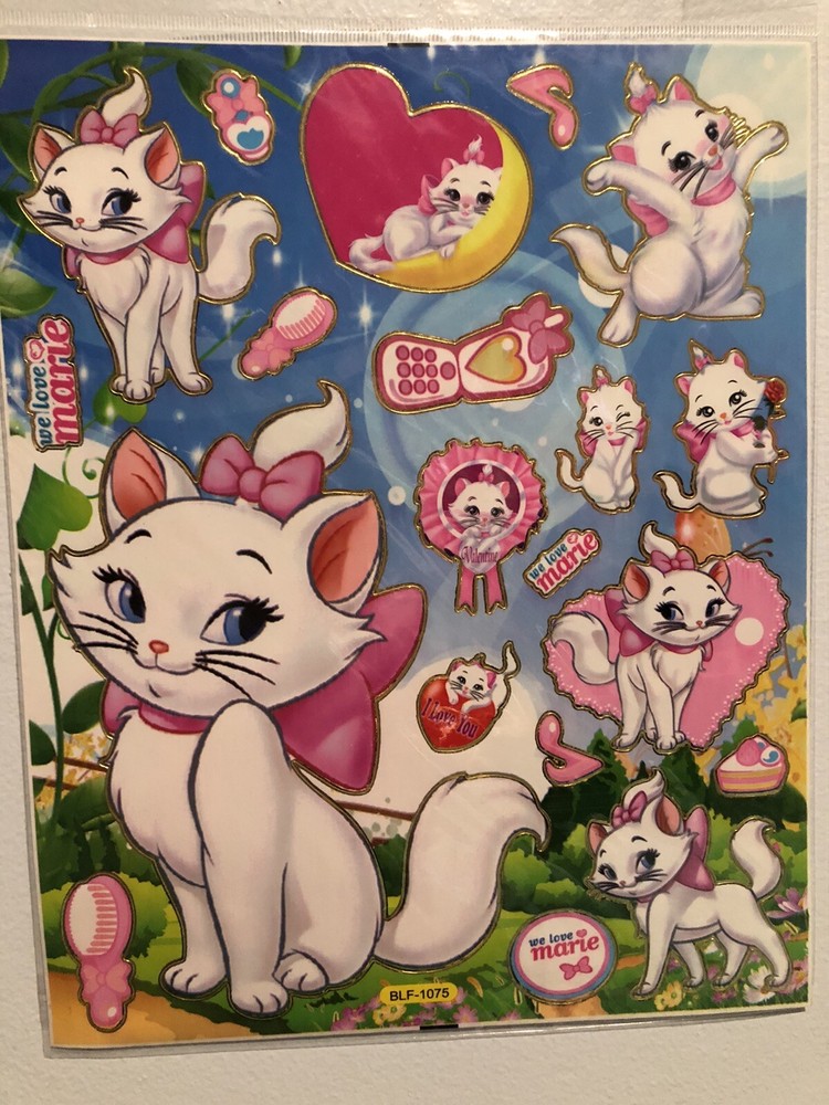 Disney Marie Cat We Love Marie Large Sticker Sheet Scrapbook Diary Kids Vintage