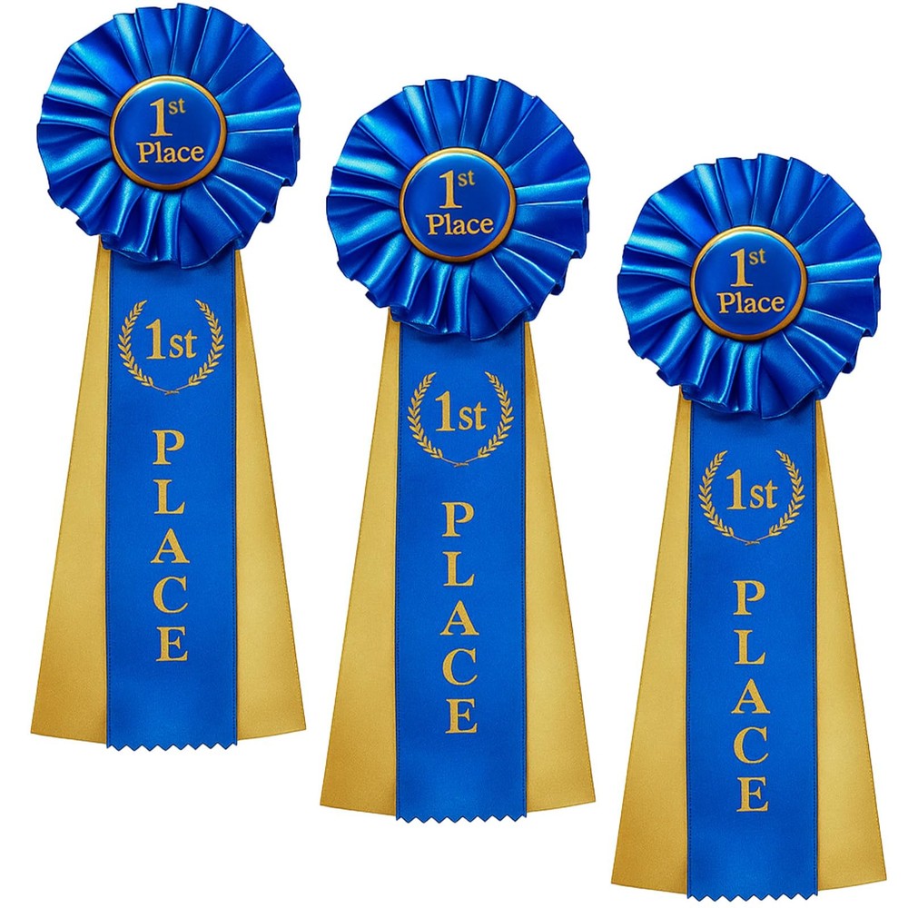 3pcs Badge Ribbons, Blue Award Ribbons, 1st Place Ribbon, Blue Rosette Ribbon…