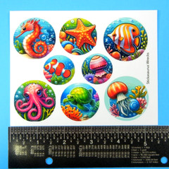 Sealife Circles Sticker Sheet Fish Turtle Octopus Seahorse Jelly Fish Starfish